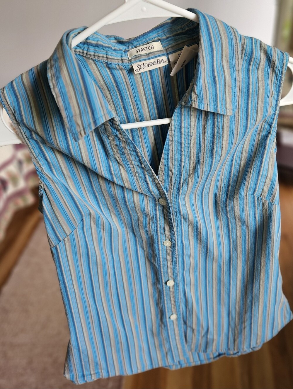 St. Johns Bay Striped Cotton Collared Sleeveless Top